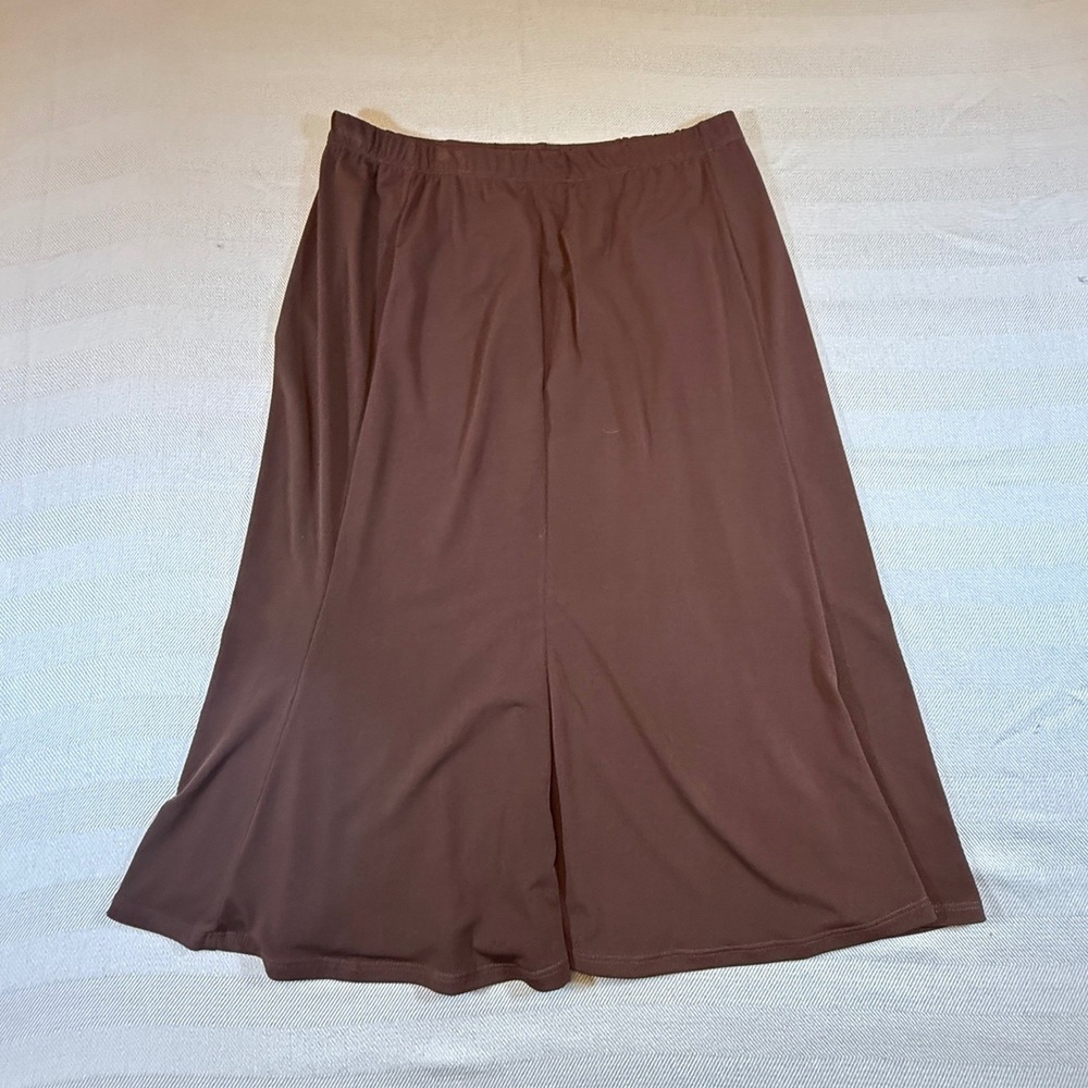 Kim Rogers Petite Brown Midi Skirt Elastic Waist Flared Pull On PM RN 31104